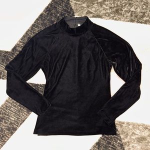 ROJA COLLECTION - ANN TOBIAS || Velvet Mock-Neck Long Sleeve Draped Top - SZ 4